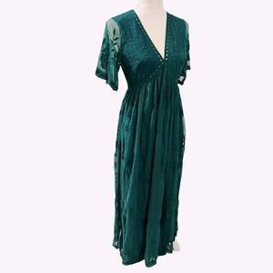 PinkBlush Size Medium Forest Green Lace Mesh Overlay Maxi Dress